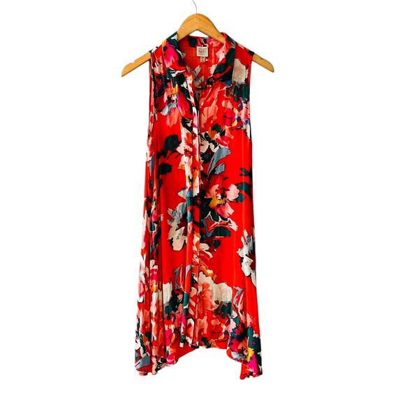 Cupio Floral Multicolored Print Sleeveless Button Up Dress Size L Large NWT - Picture 1 of 8